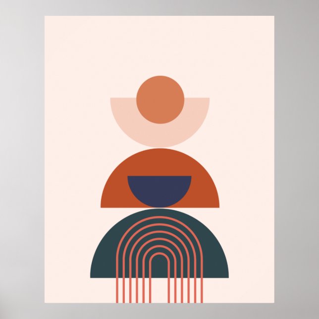 Poster Círculo Geométrico do Arco Azul do Tom da Terra (Frente)