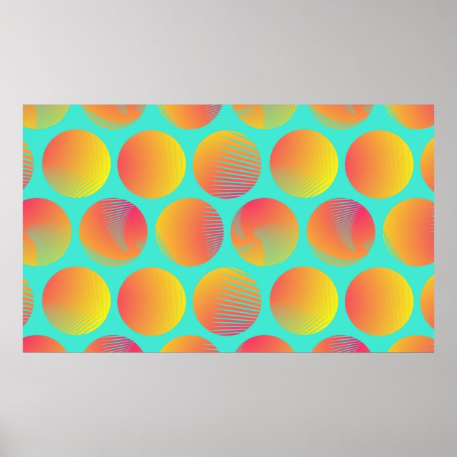 Poster círculo gráfico padrão sem costura em azul laranja (Frente)