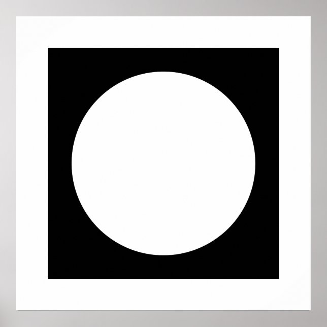 Póster Círculo preto e branco, Design geométrico simples. (Frente)