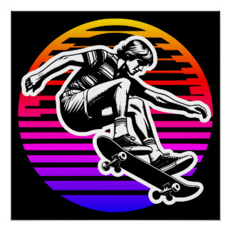 Póster Círculo solar Colorido do Skateboarder dos anos 70