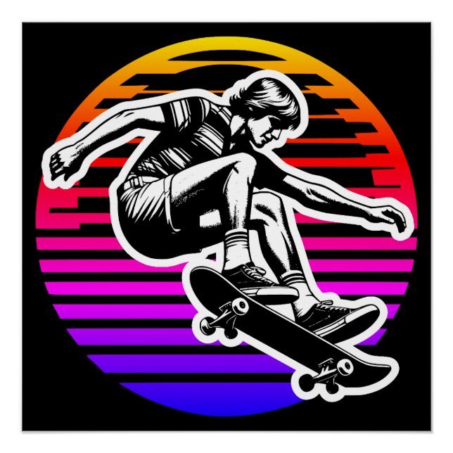 Póster Círculo solar Colorido do Skateboarder dos anos 70 (Frente)