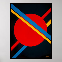 Poster Círculo Vermelho com Diagonais Azuis e Amarelas Ba