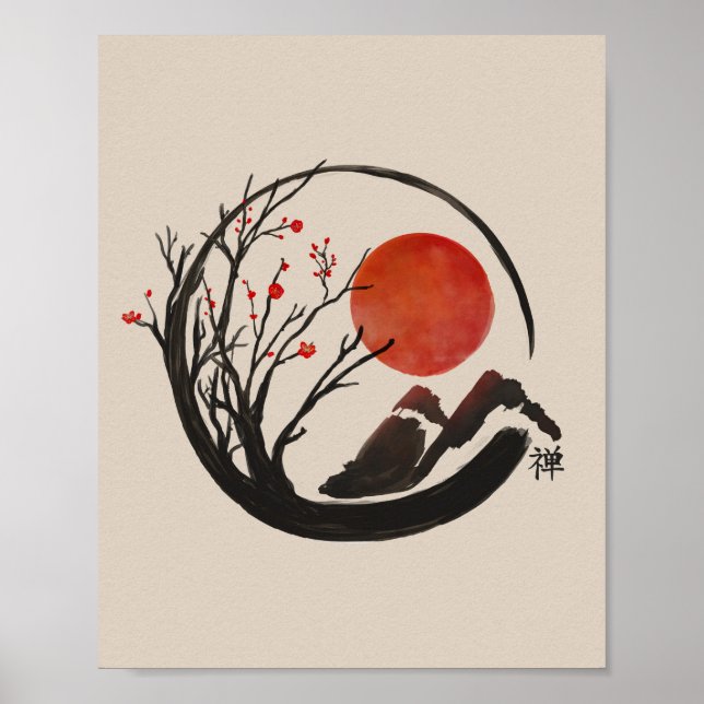 Poster Círculo Zen Enso e Árvore Sakura (Frente)
