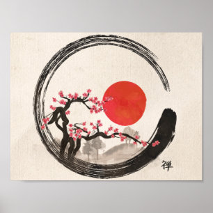 Poster Círculo Zen Enso e Árvore Sakura