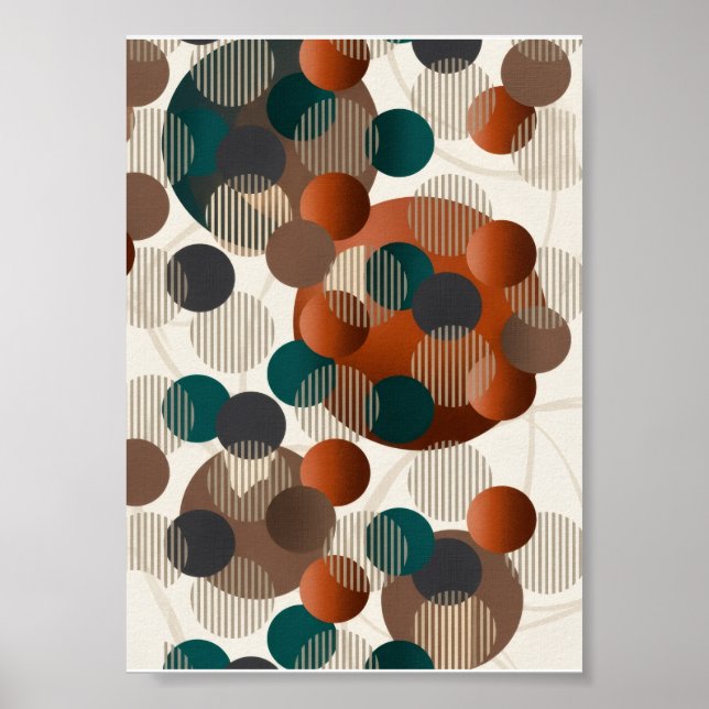 Poster Círculos Abstratos Geométricos Modernos Marrom e A (Frente)