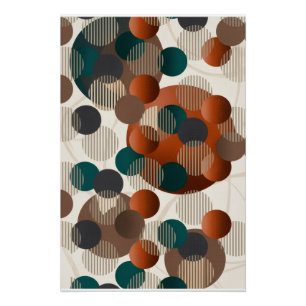Póster Círculos Abstratos Geométricos Modernos Marrom e A