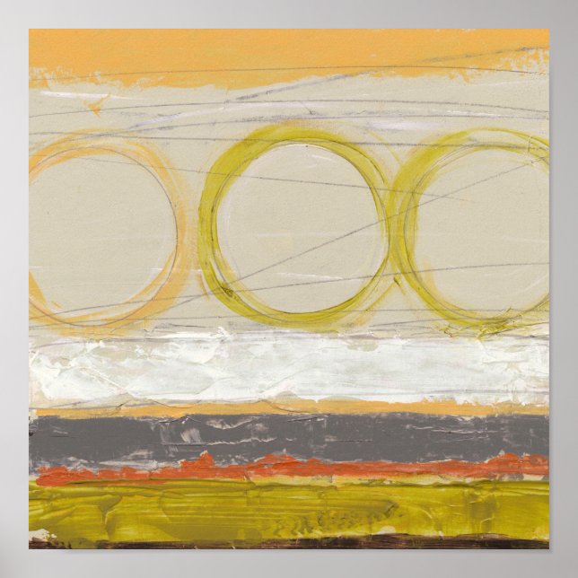 Poster Círculos Amarelo e Laranja em Fundo Multicolorido (Frente)