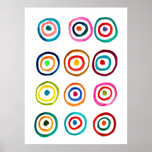 Poster Círculos arco-íris coloridos cor d'água (Frente)