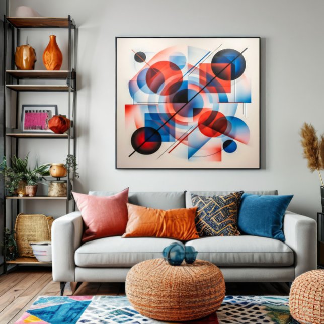 Poster Círculos Azuis Vermelhos Abstratos Modernos (Criador carregado)