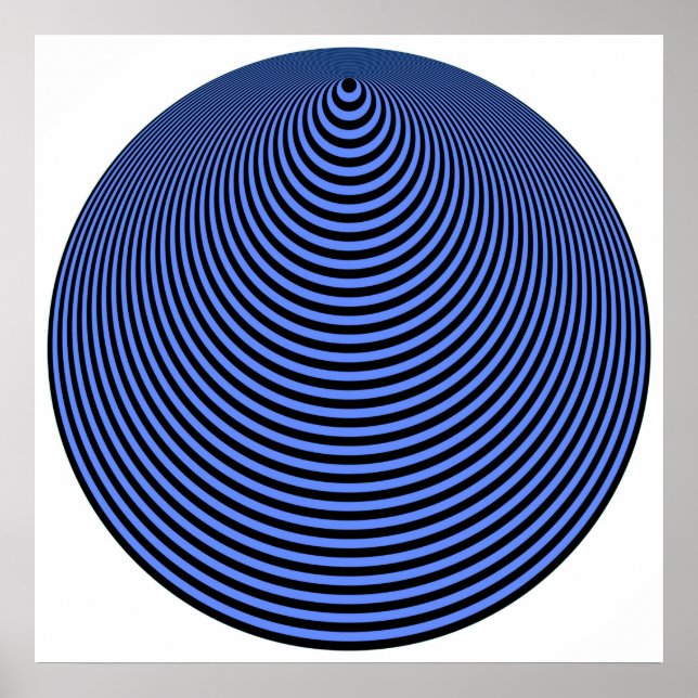 Poster Círculos Concentrados de Arte Op - Azul sobre Pret (Frente)