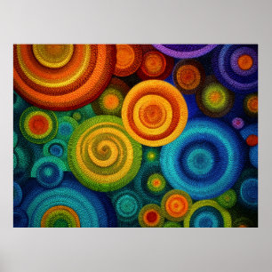 Poster Círculos concêntricos abstratos em multicolorido v