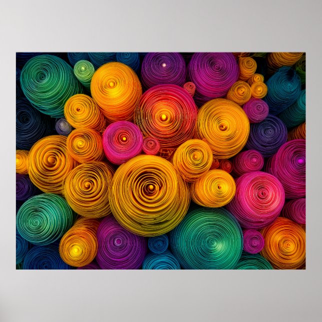 Poster Círculos concêntricos multicoloridos textura abstr (Frente)