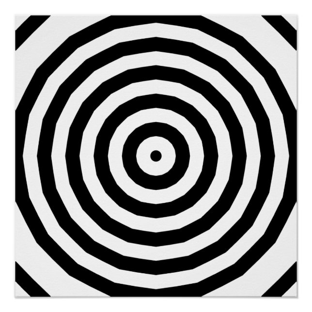 Póster Círculos Concêntricos Preto e Branco Ilusão Óptica (Frente)