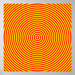 Póster Círculos Concêntricos Vermelhos e Amarelos