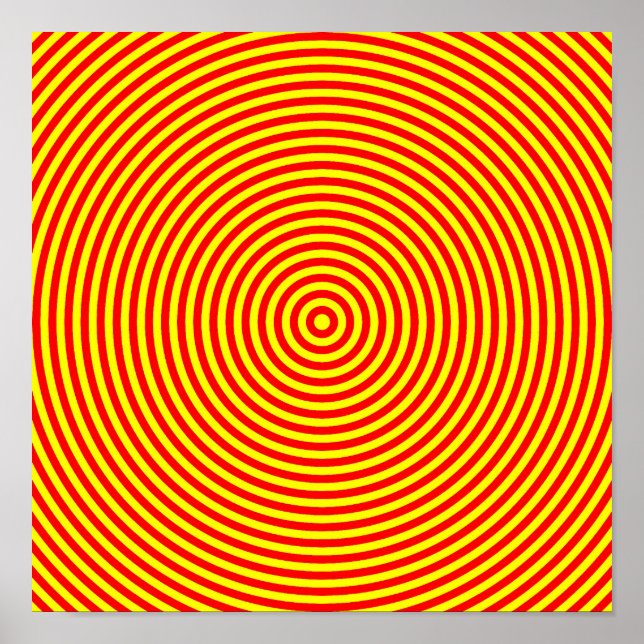 Póster Círculos Concêntricos Vermelhos e Amarelos (Frente)