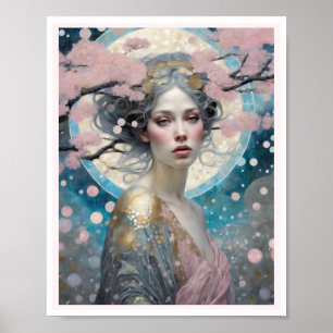 Poster Círculos de Deco de Arte de Uma Mulher Rosa Cereja