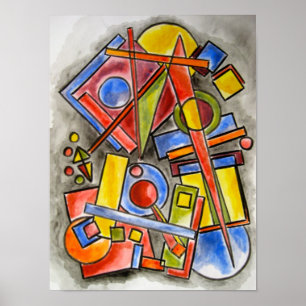 Póster Círculos E Arte Geométrica Cinzenta-Moderna Bauhau