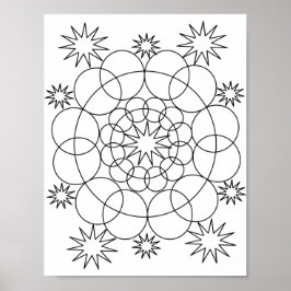 Poster - Círculos e Estrelas Mandala para Cor