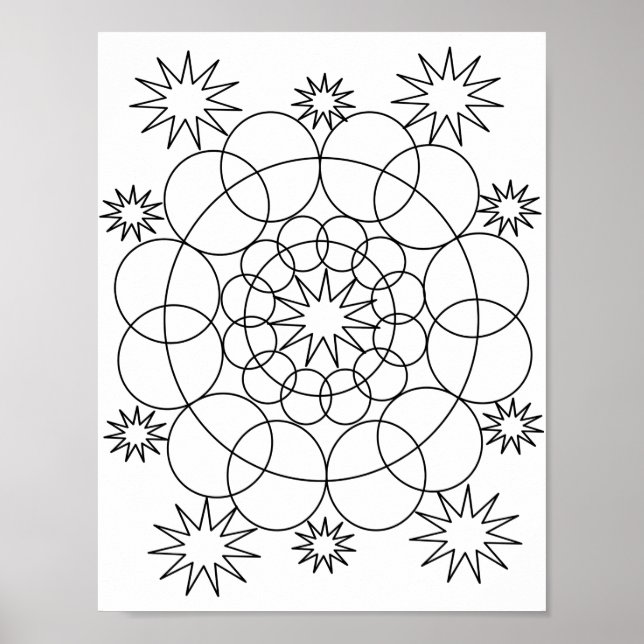 Poster - Círculos e Estrelas Mandala para Cor (Frente)