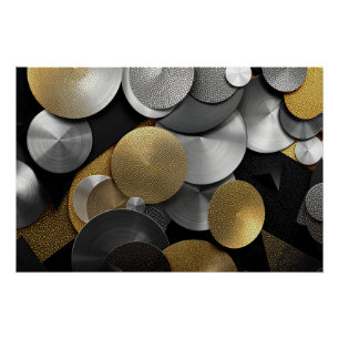 Póster Círculos Geométricos Modernos em Dourado e Prata