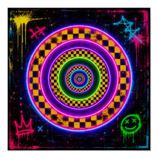 Póster Círculos Retro Neon (Frente)