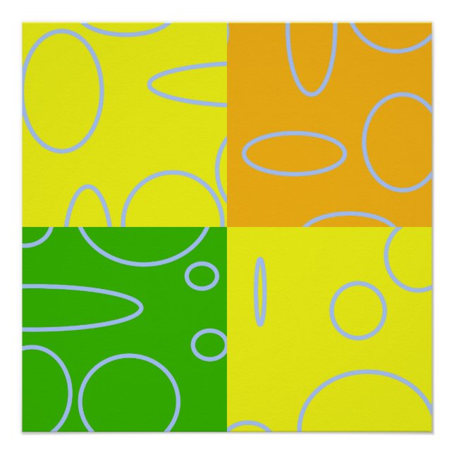 Póster Círculos Retro Quad Diversos Loops Amarelo Verde L (Frente)