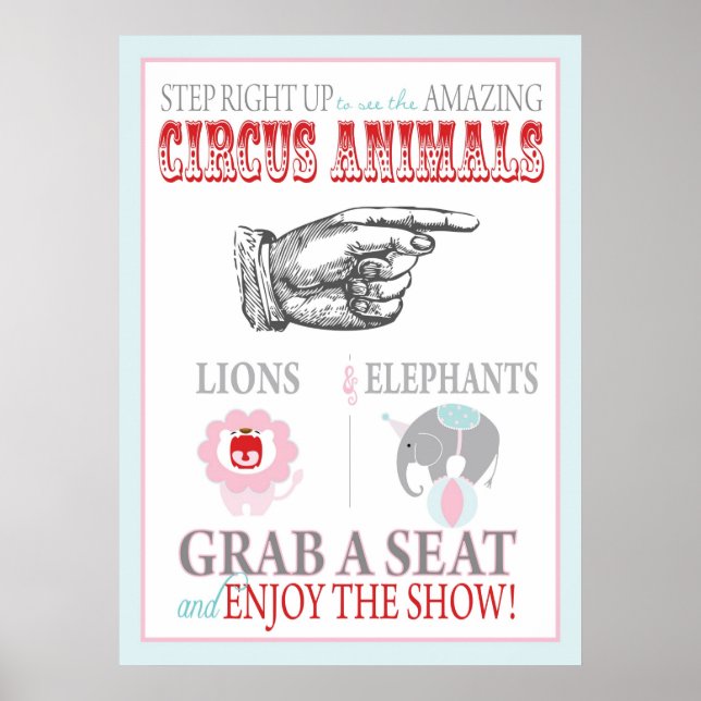 Póster Circus Animal Show Sinal Carnaval Circo Aniversári (Frente)