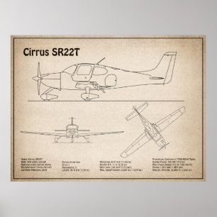 Poster Cirrus SR22T - Planos de desenho de Blueprint de a