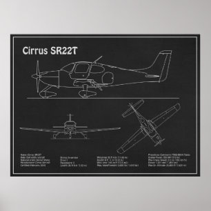 Poster Cirrus SR22T - Planos de desenho de projeto de avi