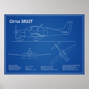 Poster Cirrus SR22T - Planos de desenho do avião Blueprin