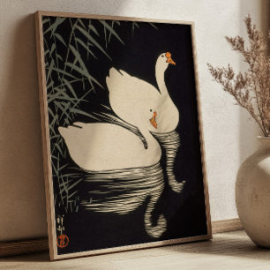 Poster Cisne e Juncos Ohara Koson Xilogravura Japonesa