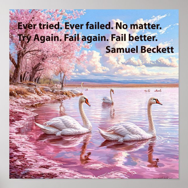 Poster Cisne Lago Rosa Árvore Sonho Paisagem Inspiradora (Frente)
