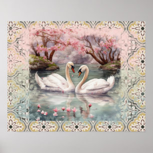 Poster Cisne pacífica no lago - Esfregão de Teal