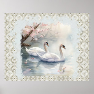 Poster Cisne Pacífica no Lago - Teal Tan