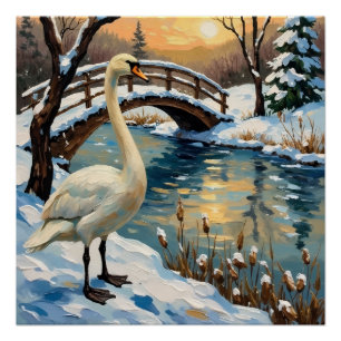 Póster Cisne Vintage por Pintura de Natal da Ponte Nevada
