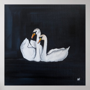 Poster Cisnes à Noite Pintura de Alfred Fox
