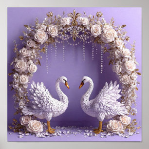 Poster Cisnes de Casamento Arte Elegante da Natureza 🦢🤍