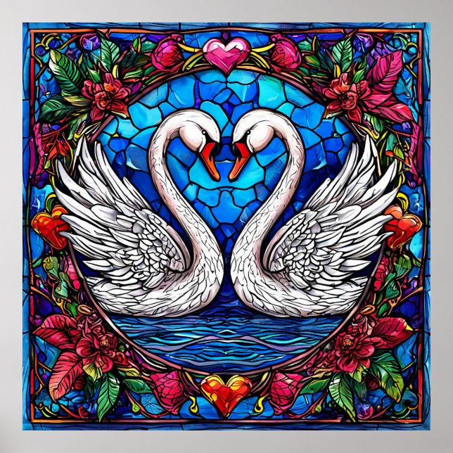 Poster Cisnes de Casamento Clássico Amor União 🦢💍🌿✨ (Frente)