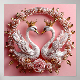 Poster Cisnes de Casamento Mínimo Símbolo de Amor 🦢🤍✨