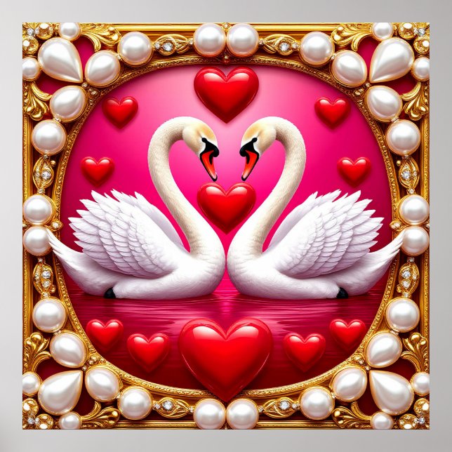 Poster 🦢 Cisnes de Casamento Romântico Arte de Parede El (Frente)