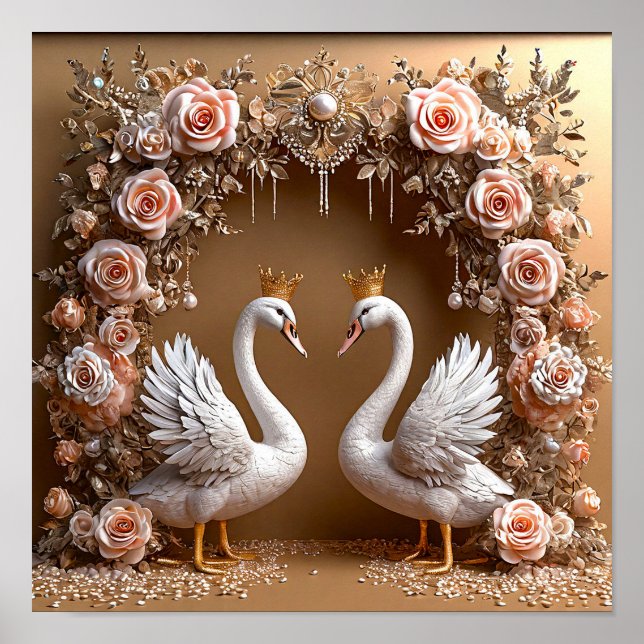 Poster Cisnes de Casamento Romântico Harmonia Amor Céu Ar (Frente)