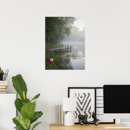 Poster Cisnes do Lago Nebuloso Lírios-d'água Arte da Natu