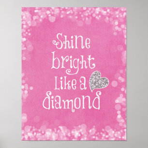 Poster Citação Brilhante com Coração Silver Sparkle