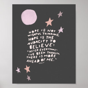 Poster Citação da esperança - lua roxa e rosa e estrel