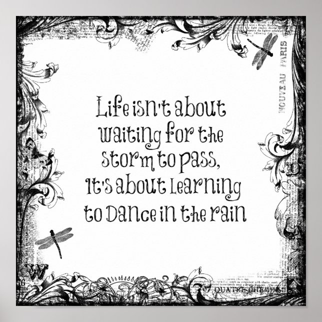 Poster Citação da vida inspiradora: Dançando na chuva (Frente)