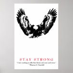 Poster Citação da WWII da pop Art Eagle em Churchill Moti<br><div class="desc">Imagens Motivacionais da Liberdade e Coragem - Águia Cálida Americana sem Coragem - Nossa maior glória não é em nunca cair,  mas na ascensão toda vez que caímos.</div>