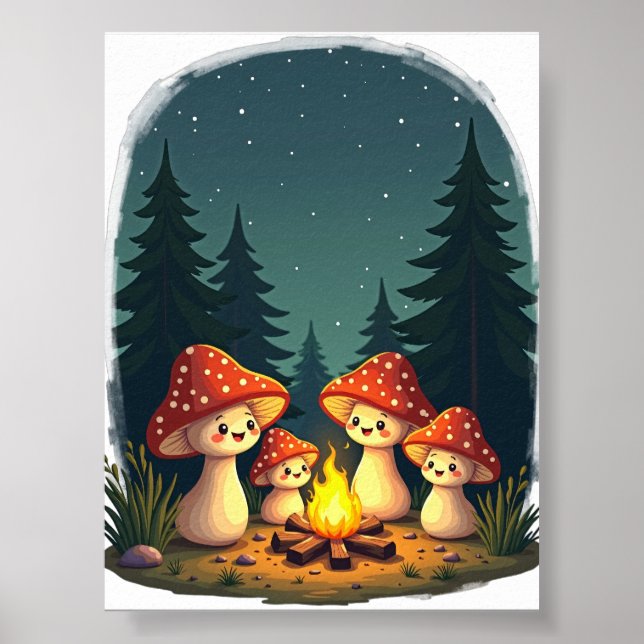 Poster Citação de Acampamento de Cogumelo Ficar Positivo  (Frente)