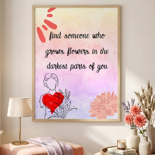 Poster Citação de Amor Personalizada Rosa Floral & Arte A