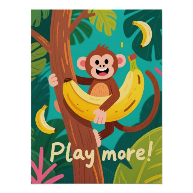 Póster Citação de Banana de Macaco Divertido Ar (Frente)