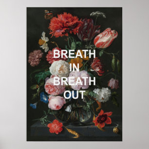 Poster Citação de Beathing Mindful + pintura de Flores de